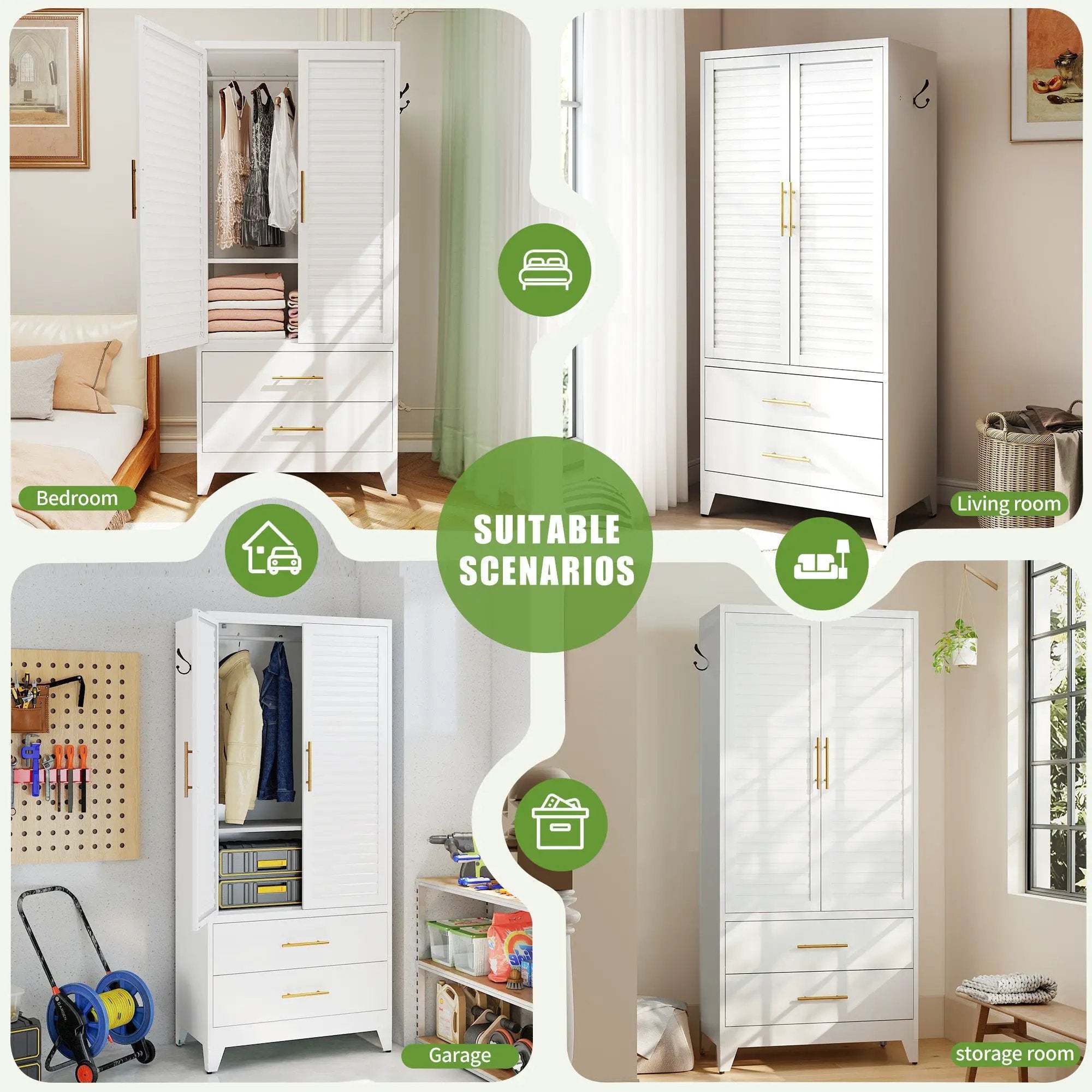 White Metal Wardrobe Closet with 2 Doors and Drawers by HouseOfZazla