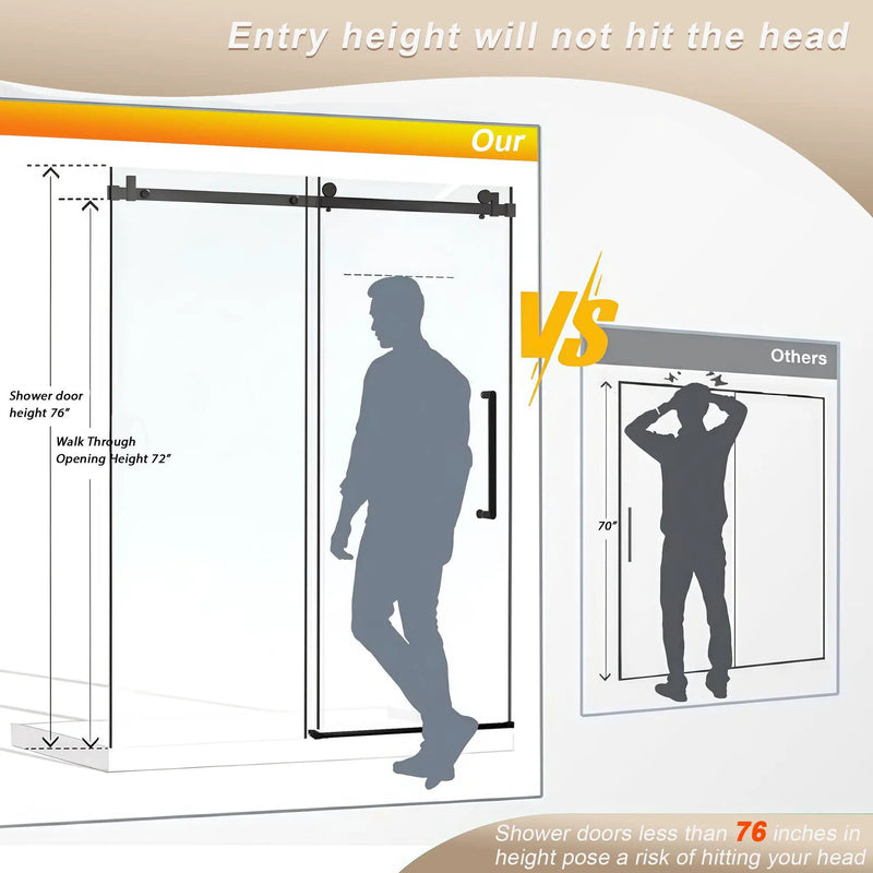 Frameless Single Sliding Shower Door & Handle And Square Tube Track