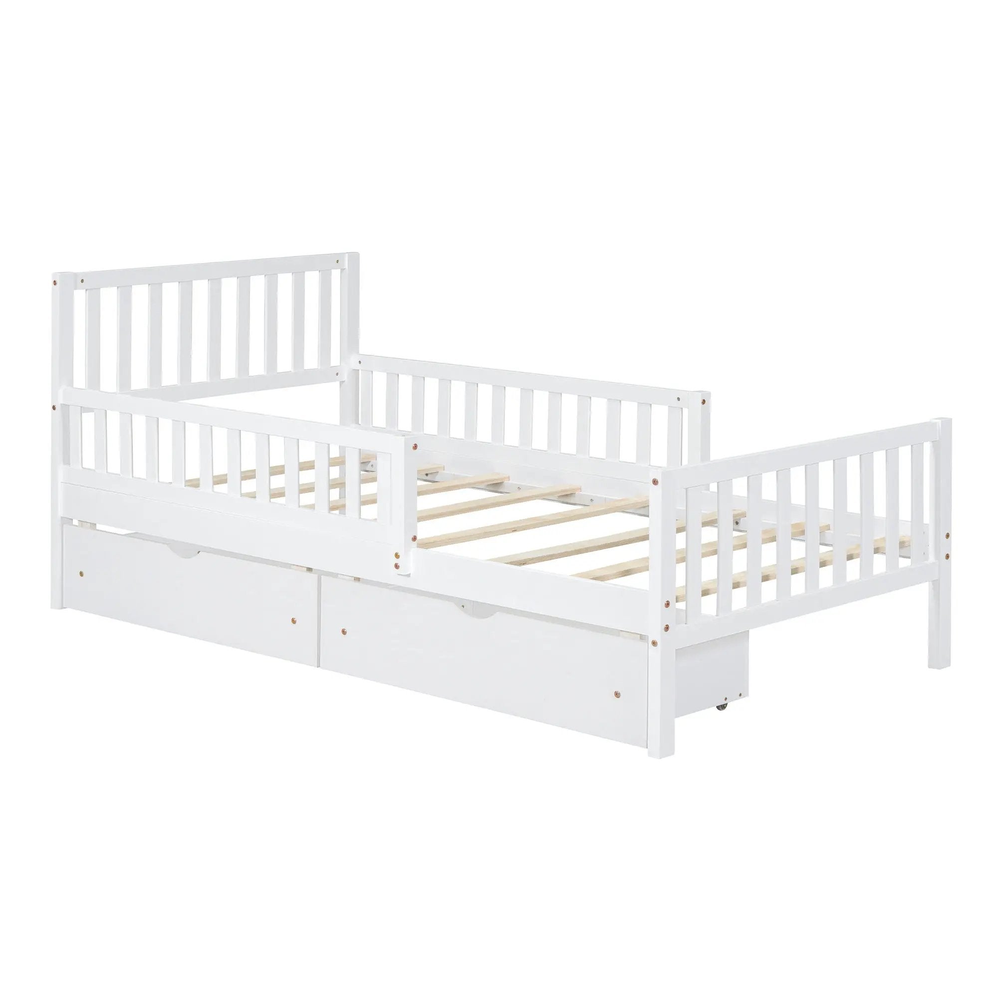 Platform Bed With Guardrails On Both Sides And 2 Storage Drawers by HouseOfZazla