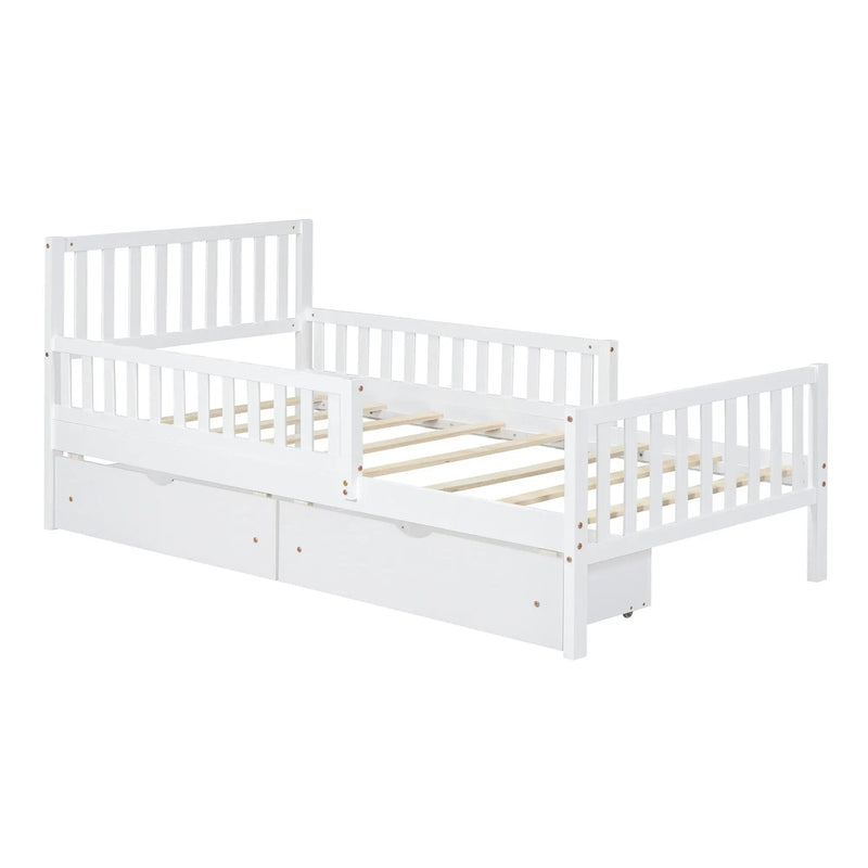 Platform Bed With Guardrails On Both Sides And 2 Storage Drawers by HouseOfZazla