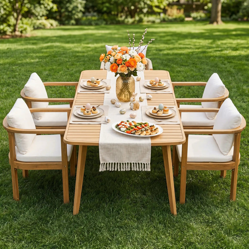 Outdoor Dining Chair Set of 4 with Curved Acacia Wood Arms by HouseOfZazla