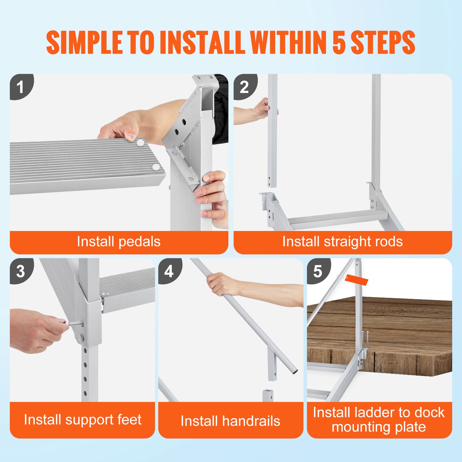 Dock Ladder, 43''-51'' Adjustable Height, 6 Steps with Dual Handrails by HouseOfZazla