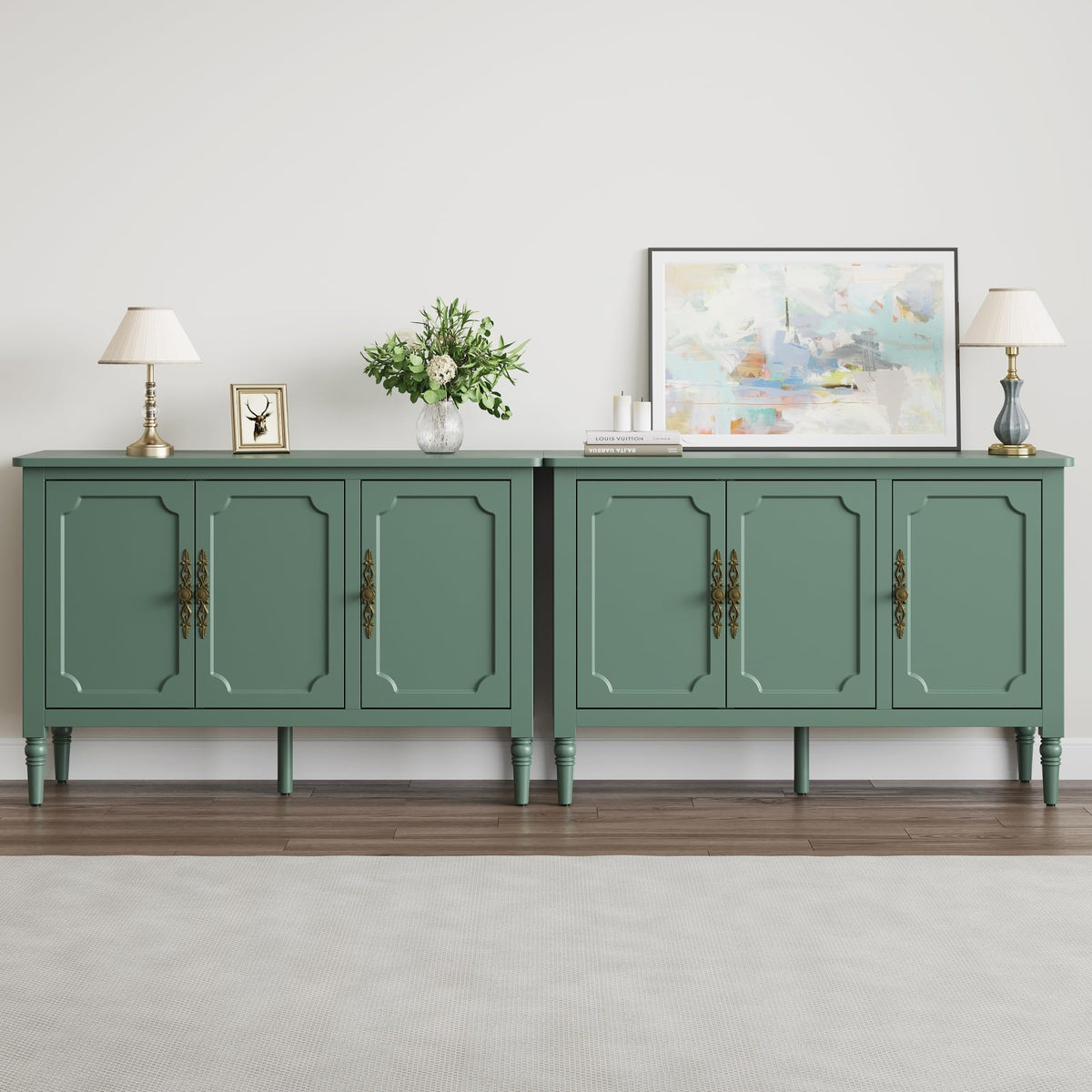 Mid-Century 3-Door Buffet Cabinet with Adjustable Storage - Natural Wood Finish, photo 7 of 8