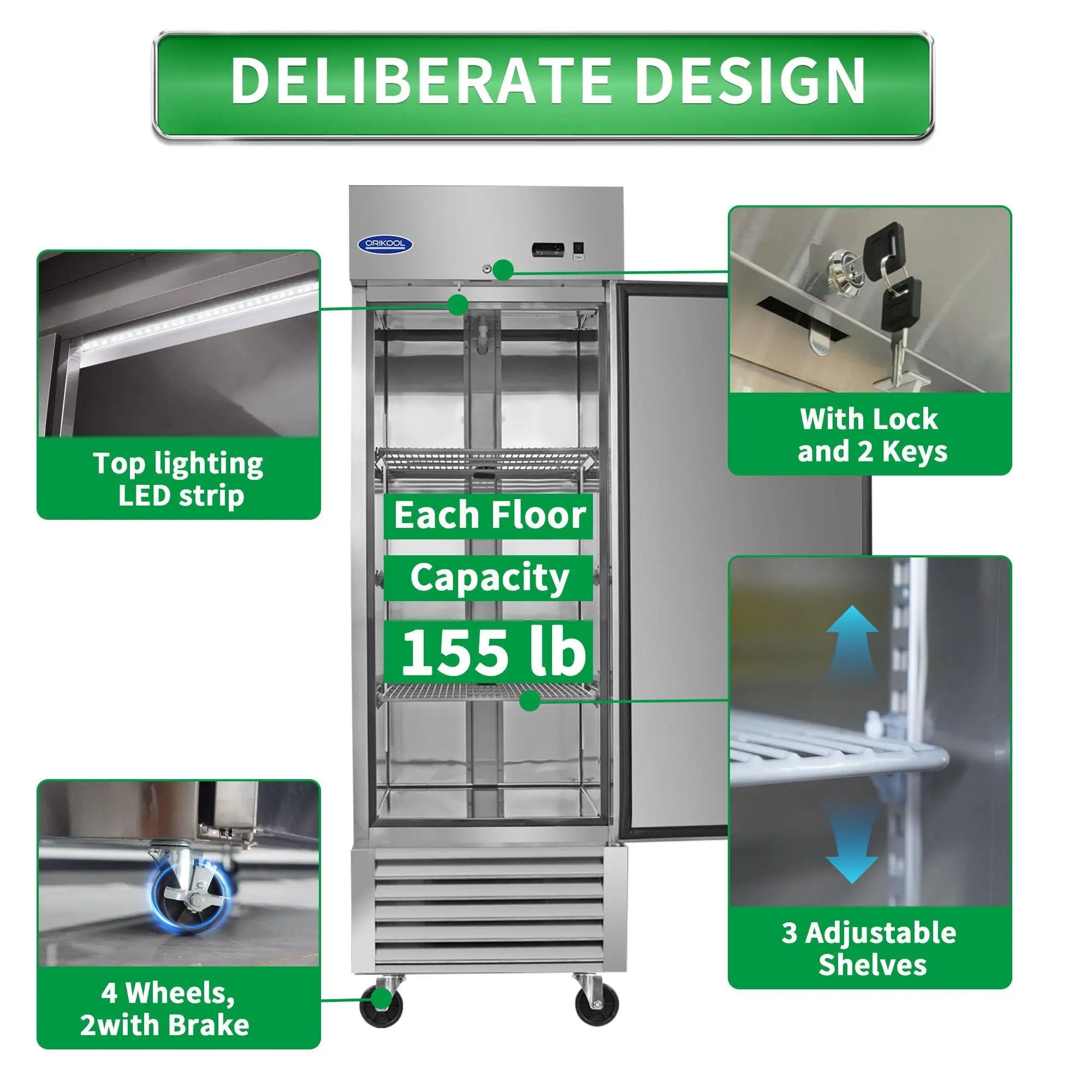 Commercial Freezer 23 Cu.Ft With 1 Solid Door Reach-In Freezers Stainless Steel Etl Approved Upright Freeze Storage - Silver by HouseOfZazla