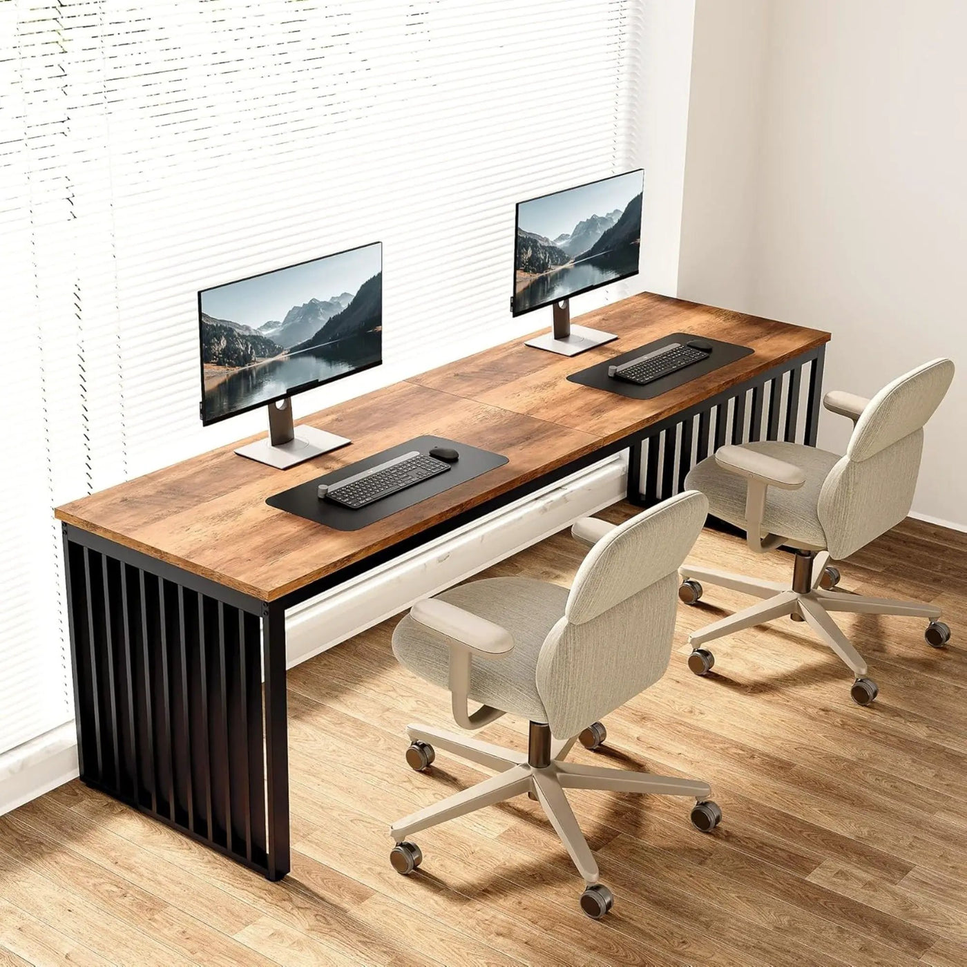 Double Computer Desk For 2 Person, Extra Long Workstation by HouseOfZazla