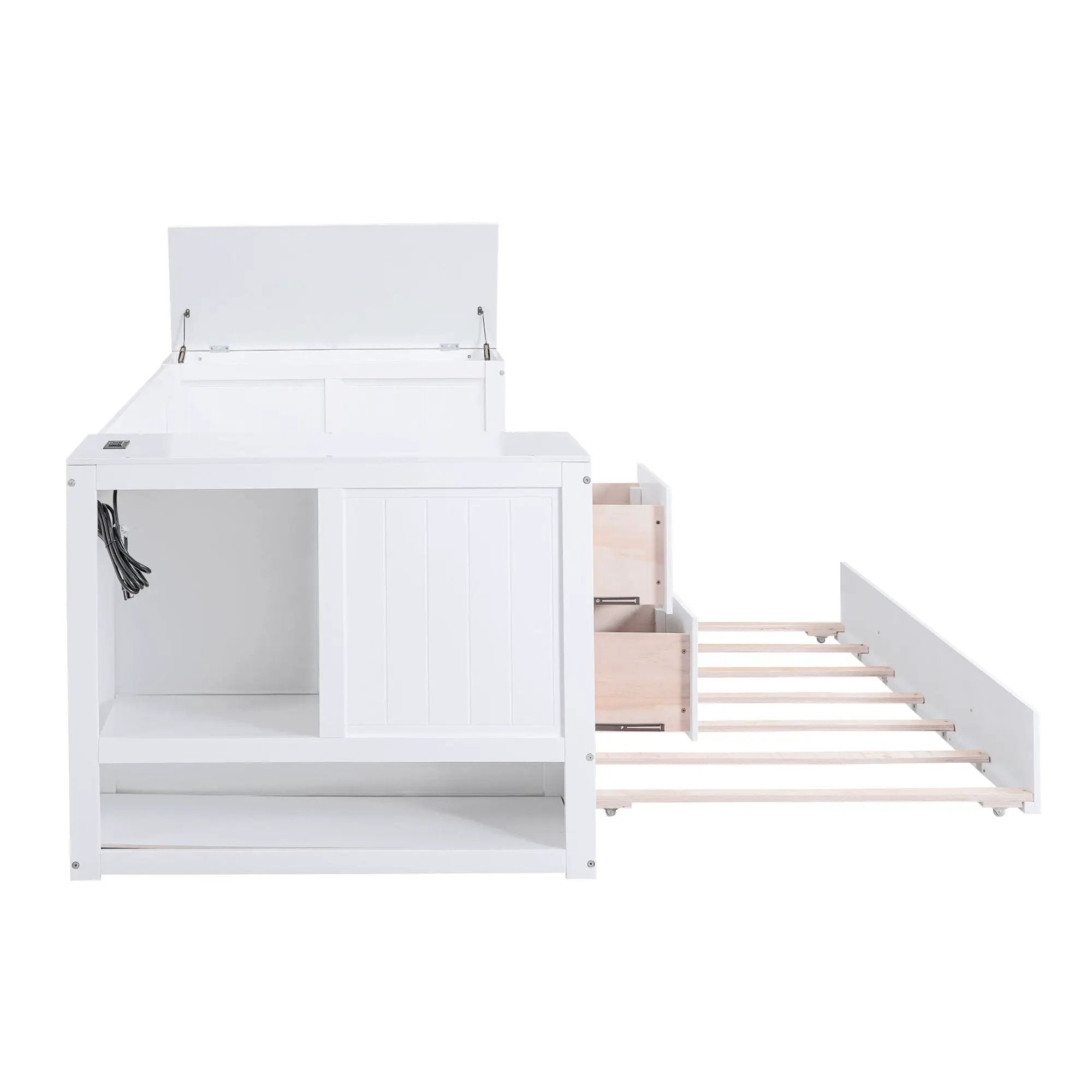Daybed With Storage Arms, Trundle And Charging Station