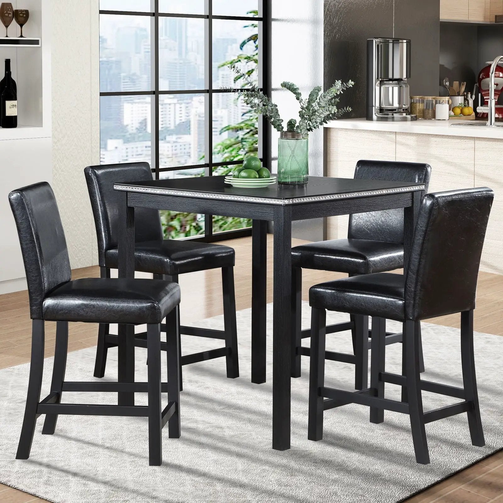5 Pieces Counter Height Table Set, Kitchen Table With Square Table And 4 Upholstered Chairs by Unique Piece Furniture