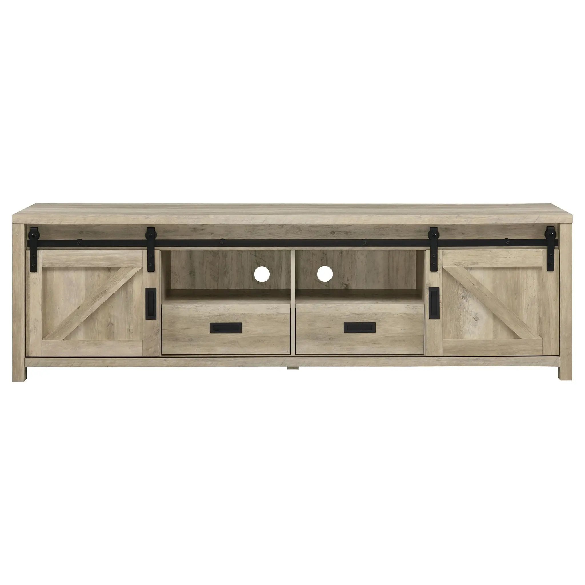Madra 2-door Engineered Wood 79-inch TV Stand Distressed Pine by Unique Piece Furniture
