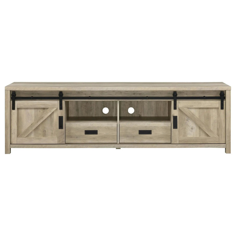 Madra 2-door Engineered Wood 79-inch TV Stand Distressed Pine by Unique Piece Furniture