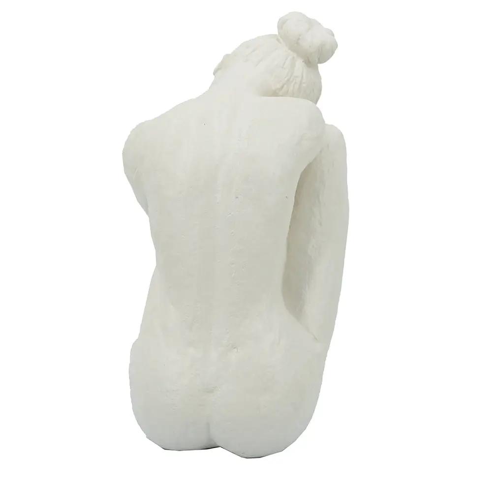 10.5x4.5x9' Seated Stone and Resin Woman Figurine with Smooth White Finish by HouseOfZazla
