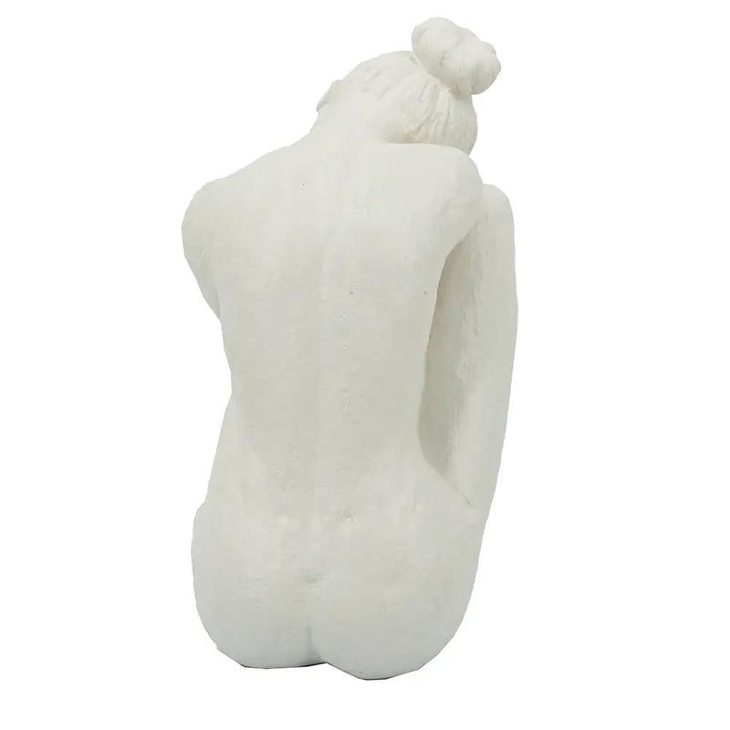 10.5x4.5x9' Seated Stone and Resin Woman Figurine with Smooth White Finish by HouseOfZazla