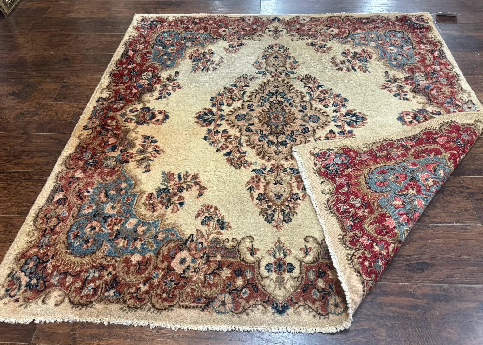 Square Persian Kerman Rug, Beige/Cream and Light Blue, Traditional Persian Rug, 5.5 x 5.5 ft by Jewel Rugs