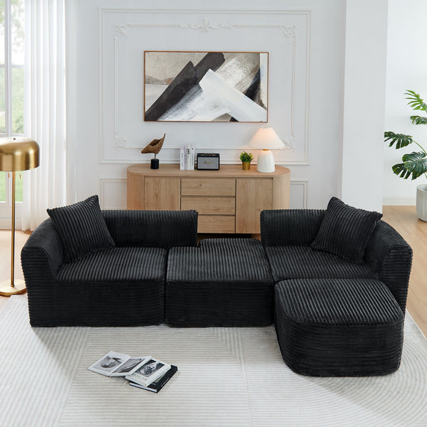 114" Cloud Sectional Couch with L-Shape Chaise – Corduroy Modular Sofa - Black or Grey