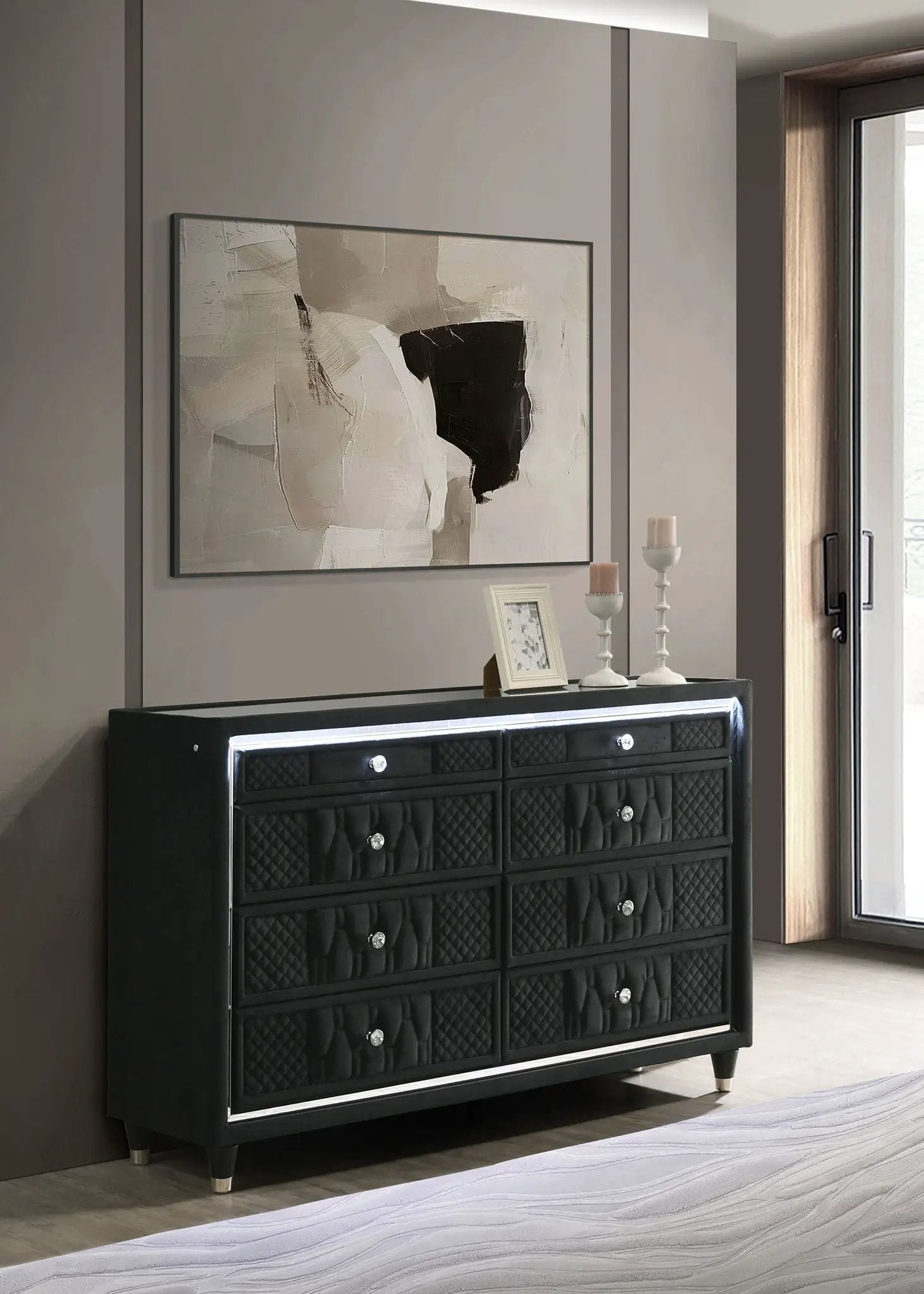 Lorient 8-drawer LED Bedroom Dresser Cabinet Black by Unique Piece Furniture