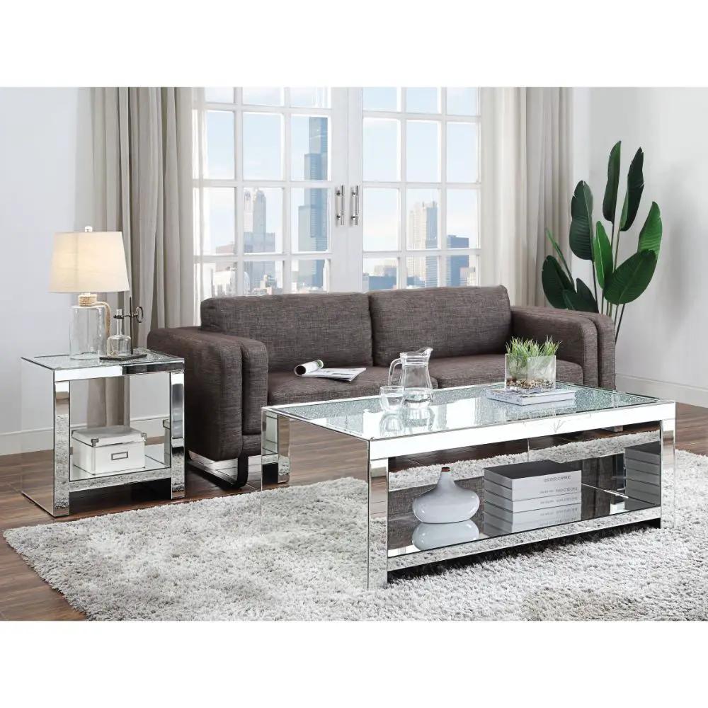 Noralie - Coffee Table - Clear Glass, Mirrored & Faux Diamonds by Unique Piece Furniture
