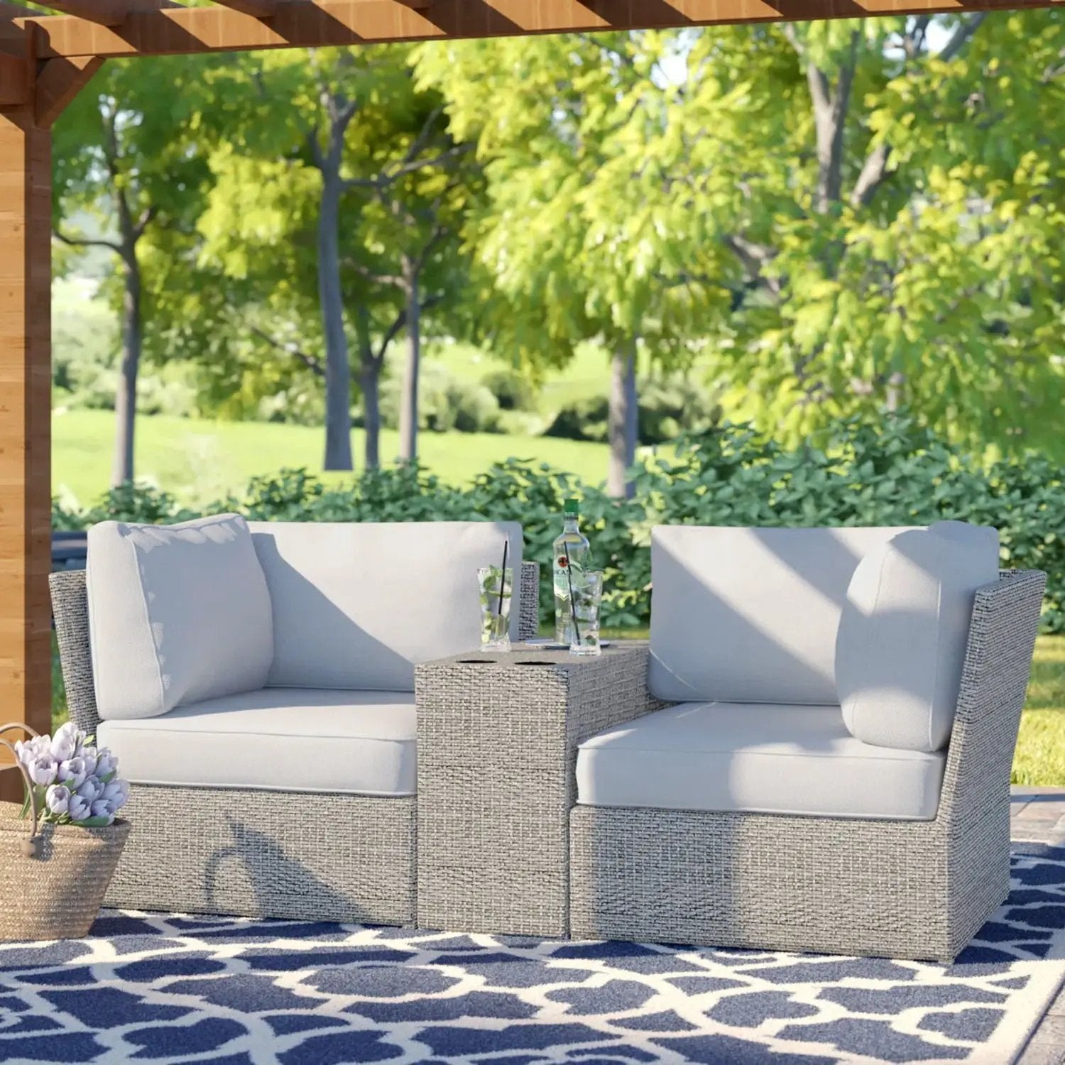 Outdoor Wicker Loveseat With Cushions by HouseOfZazla
