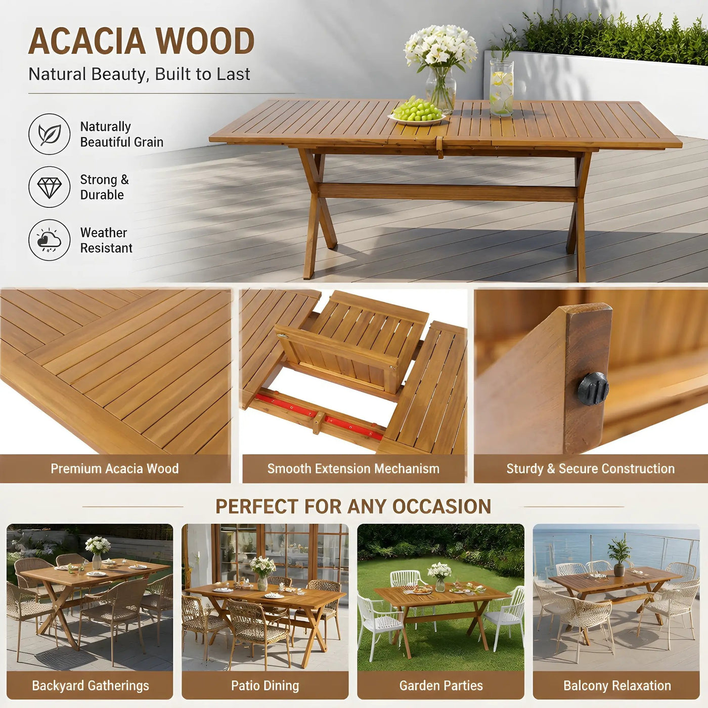 7-Piece Acacia Wood Outdoor Dining Set by HouseOfZazla