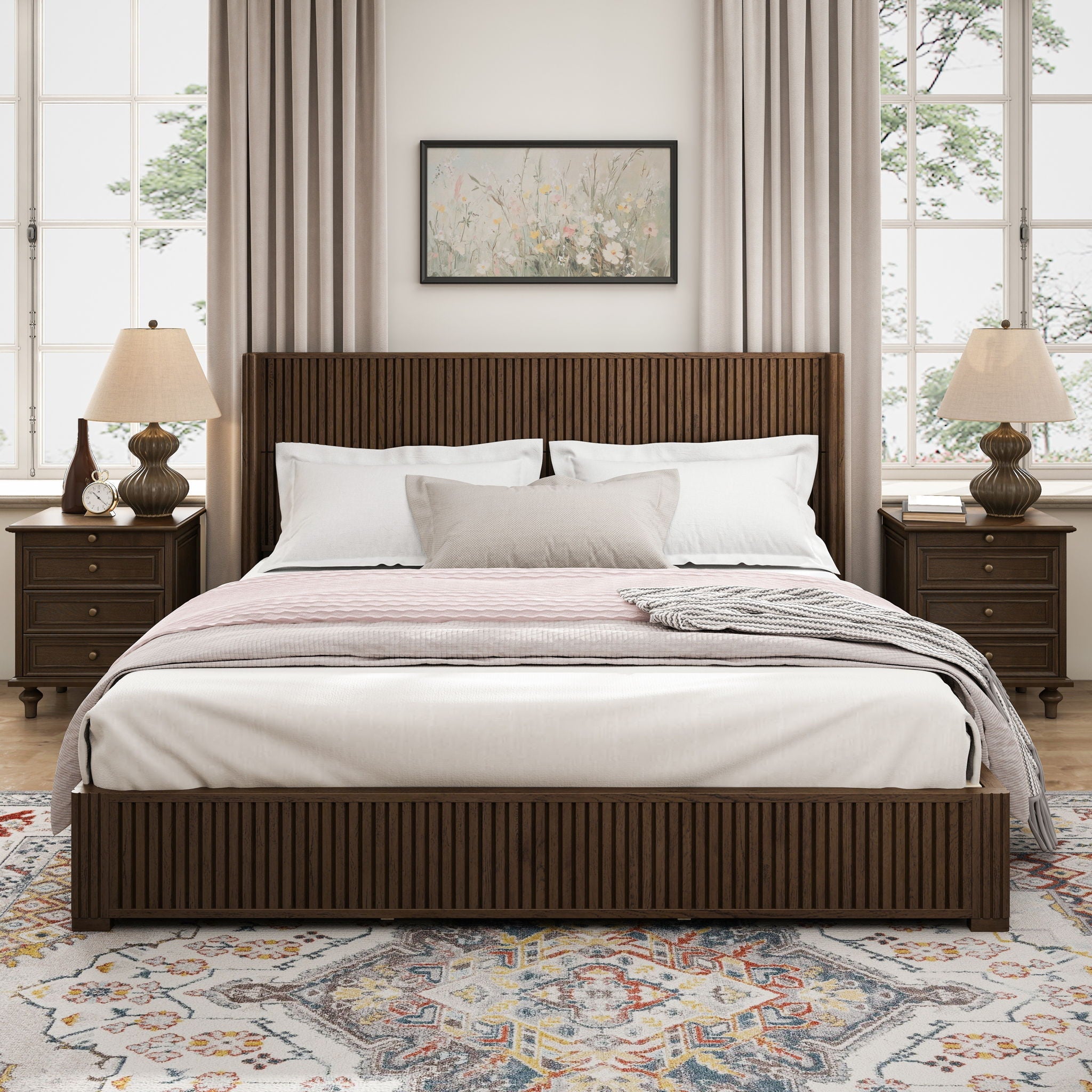 Platform Bed Frame With Headboard, Floor Standing Design by HouseOfZazla