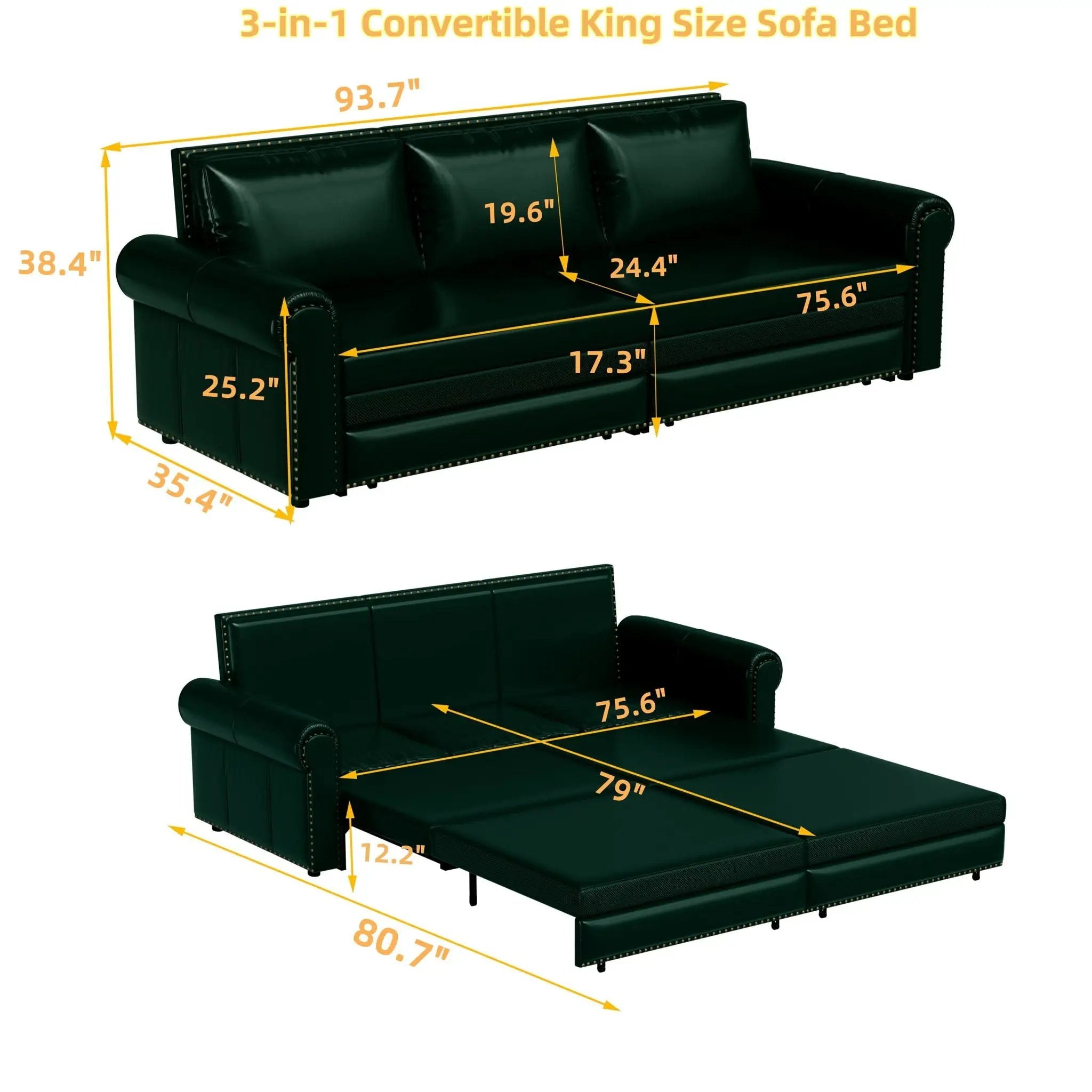 3 In 1 Convertible Sleeper Sofa With Nailhead Trim & Rolled Arm by HouseOfZazla