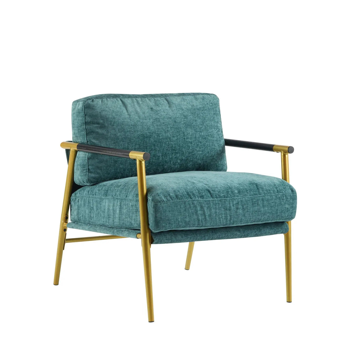 Modern Accent Chair With Plush Cushions and Wooden Armrests by HouseOfZazla