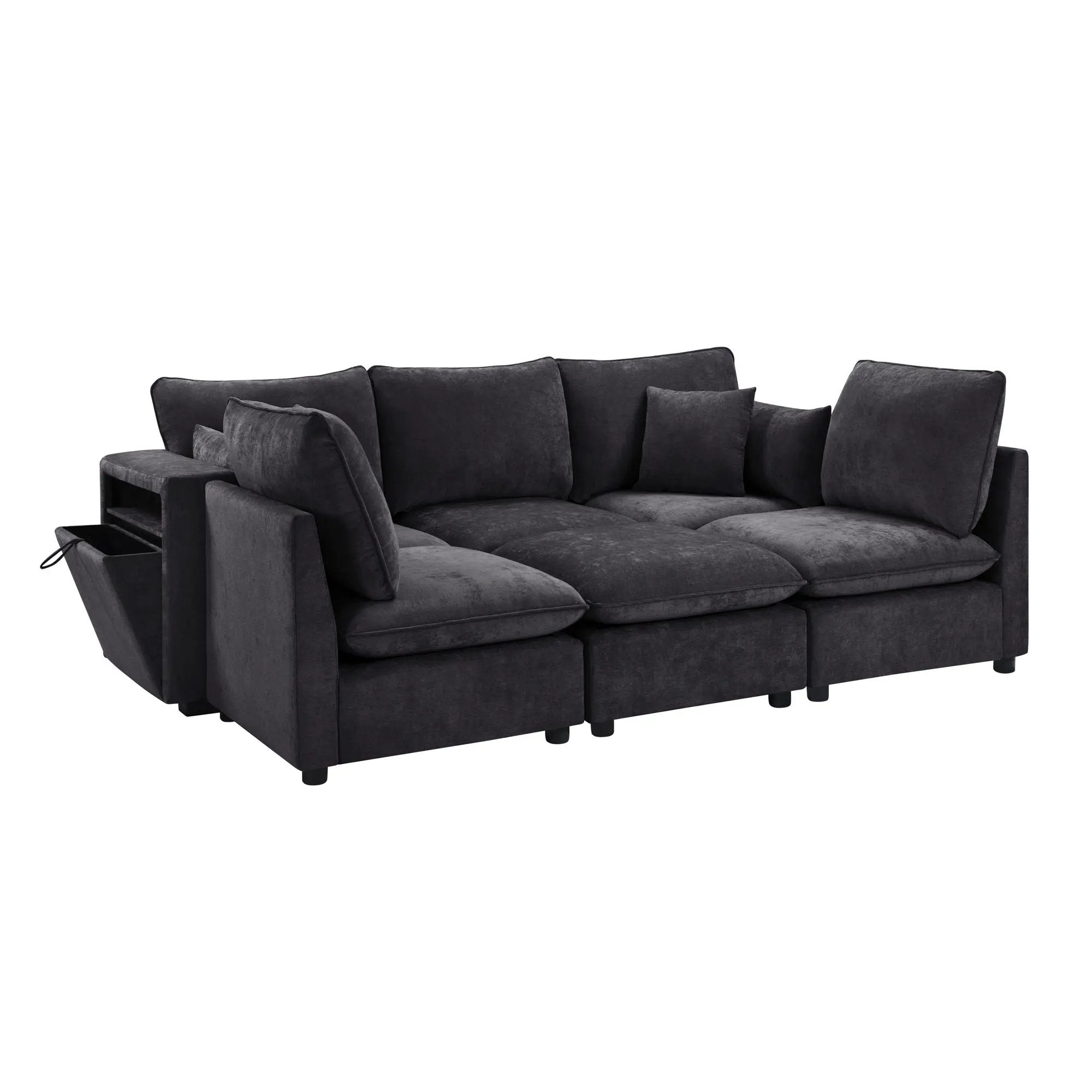 Modern Sectional Sofa U-Shaped With Movable Ottoman Storage Armrests And USB Ports by Unique Piece Furniture