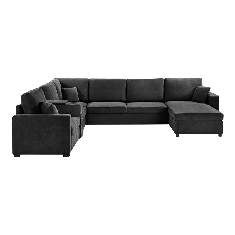 Modular 5 Seat U-Shape Sectional Sofa With Chaise Lounge, Built In Cup Holders And Storage Drawer by HouseOfZazla