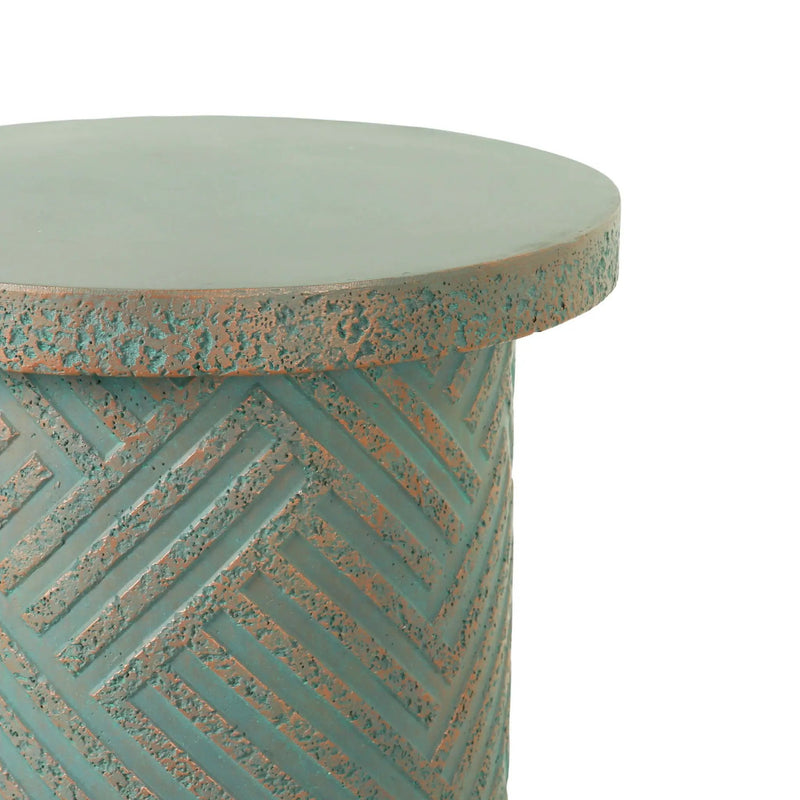 Round Outdoor End Table With Tree Stump Design For Patio - Golden / Green / Peacock by Unique Piece Furniture