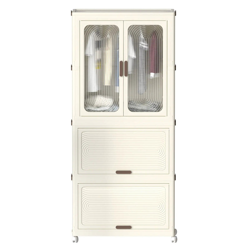 Portable Wardrobe Closet Storage Organizer With Magnetic Doors And Hanging Rod - Cream White by Unique Piece Furniture