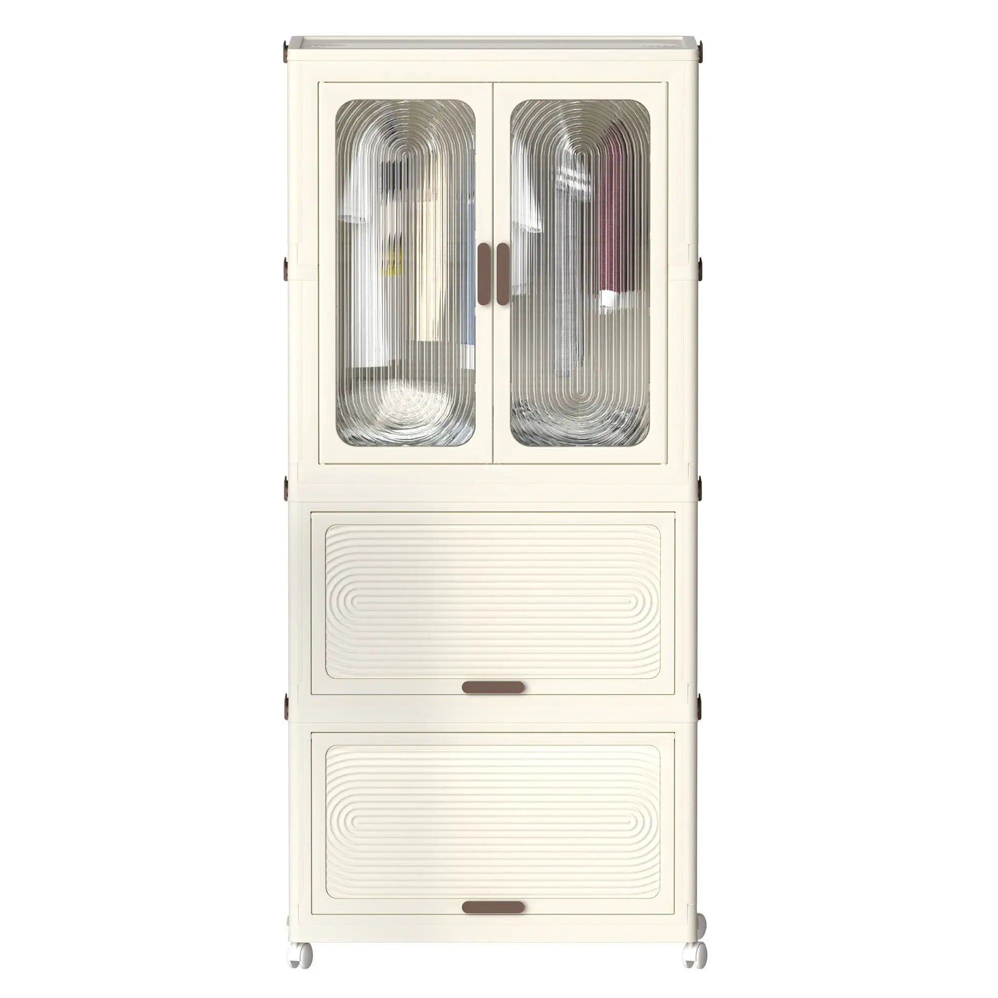 Portable Wardrobe Closet Storage Organizer With Magnetic Doors And Hanging Rod - Cream White by HouseOfZazla