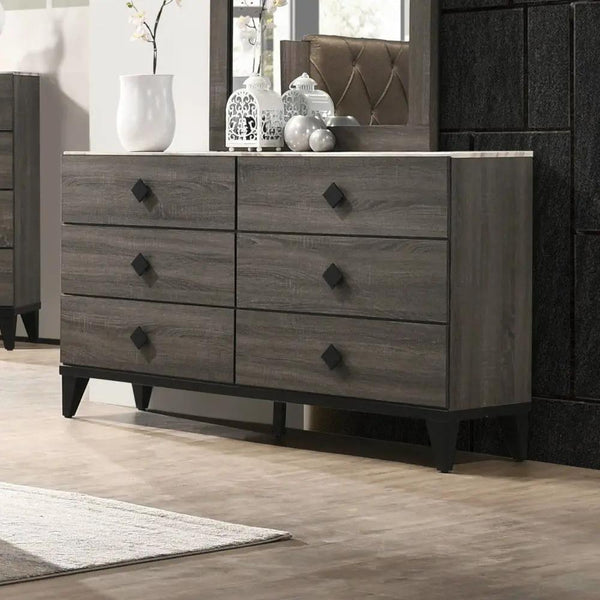 Avantika - Commode - Dessus effet marbre & Chêne gris rustique