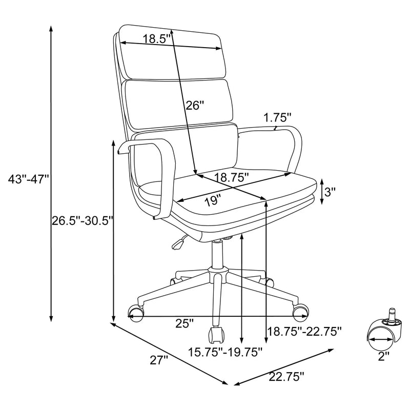 Upholstered Office Chair With Caster Wheels, Adjustable Height by HouseOfZazla