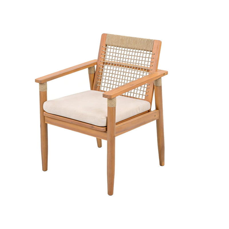 Outdoor Dining Chairs Set of 2 with Acacia Wood and Rope Design by HouseOfZazla