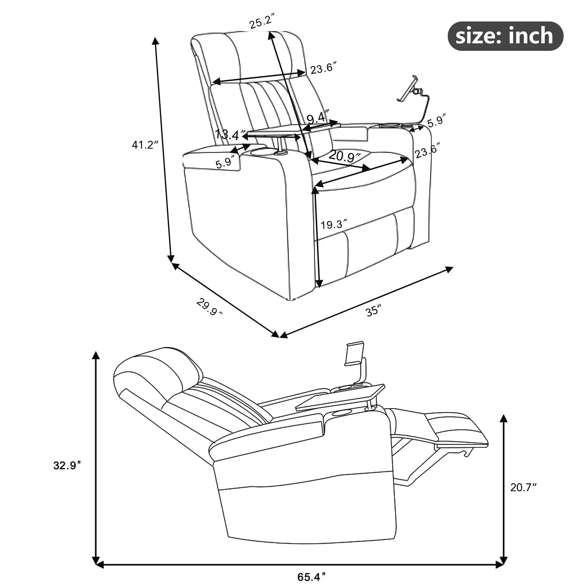 Power Recliner With Storage Arms, Cupholders, Swivel Tray Table And Cell Phone Stand - Brown by HouseOfZazla