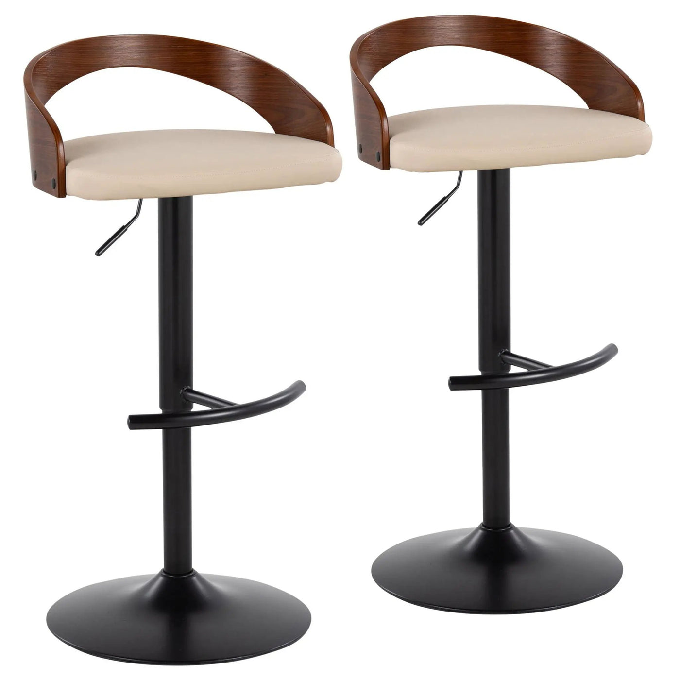 Grotto - Contemporary Adjustable Barstool With Swivel With Rounded T Footrest (Set of 2) by HouseOfZazla