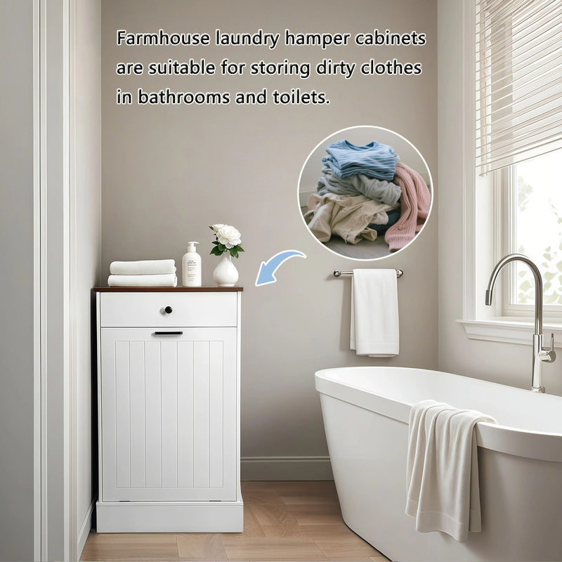 Tilt Out Trash Cabinet With Drawer, 10 Gallon Hamper - White by HouseOfZazla