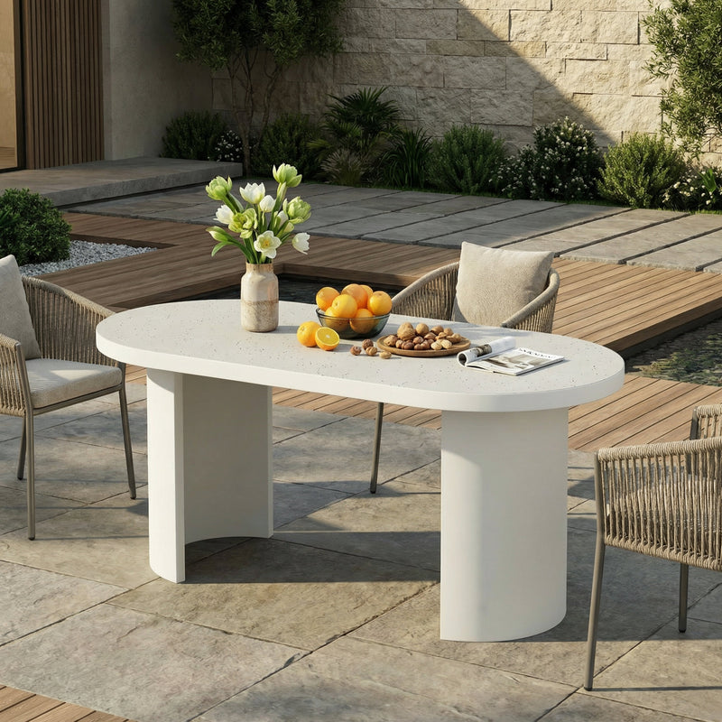 Ellis Oval 67.5" Modern Outdoor Concrete Dining Table with Terrazzo Top, photo 2 of 10