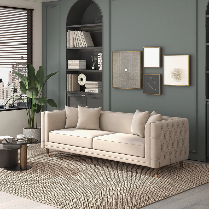 Edward Sofa (Light Cream Velvet) by HouseOfZazla