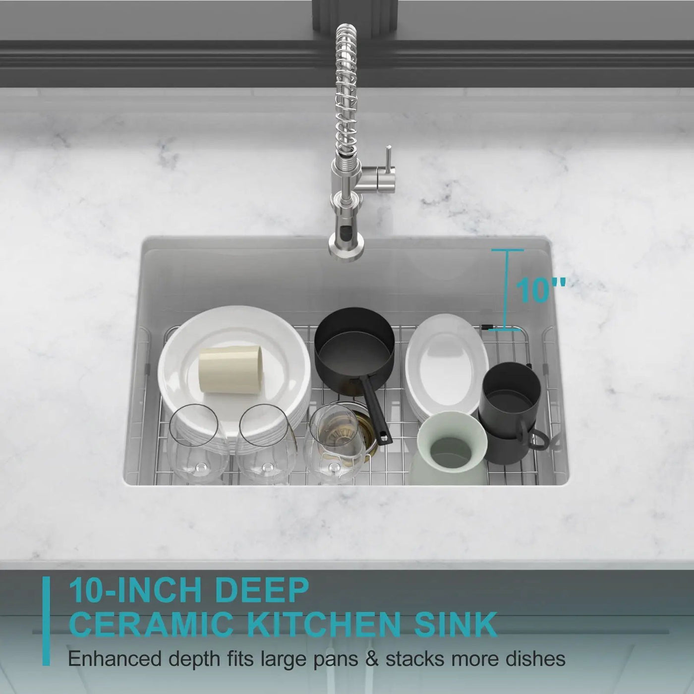 Undermount Single Bowl Ceramic Kitchen Sink, Dual Mount by HouseOfZazla