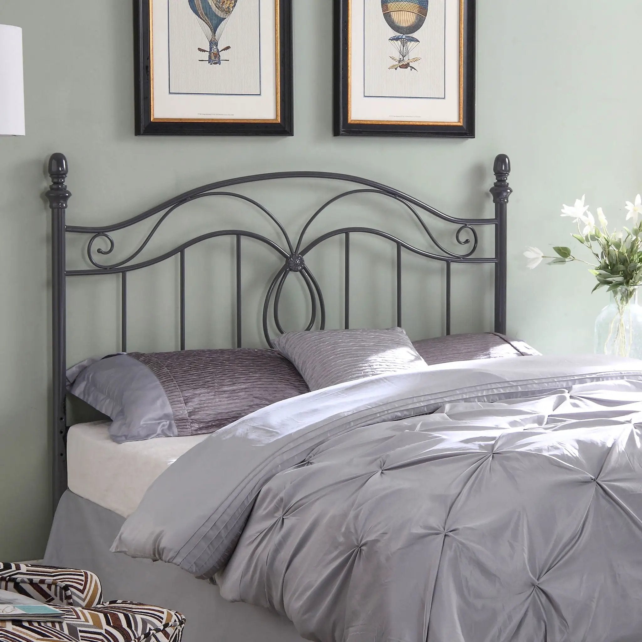 Full / Queen Headboard With Scrolling Design - Dark Gray by HouseOfZazla