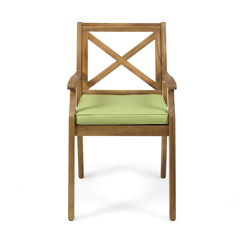 7 Pieces Acacia Wood Outdoor Dining Set with Green Cushions by HouseOfZazla