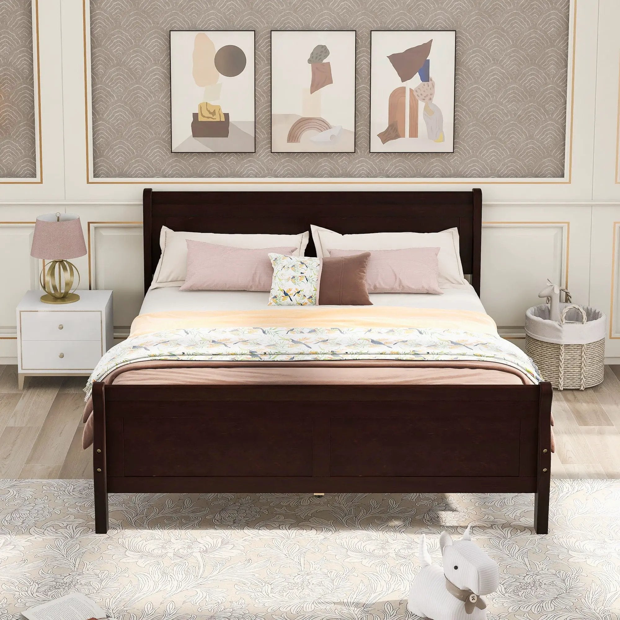 Platform Bed Frame Mattress Foundation Sleigh Bed With Headboard / Footboard / Wood Slat Suppor by Unique Piece Furniture