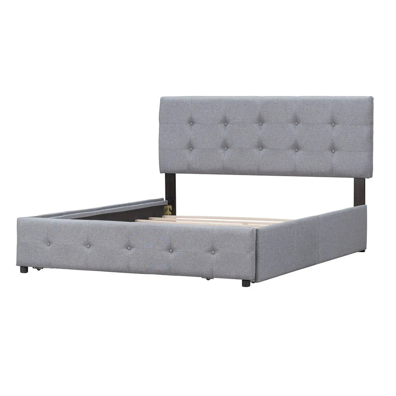 Upholstered Platform Bed With Classic Headboard And Drawers, No Box Spring Needed by HouseOfZazla
