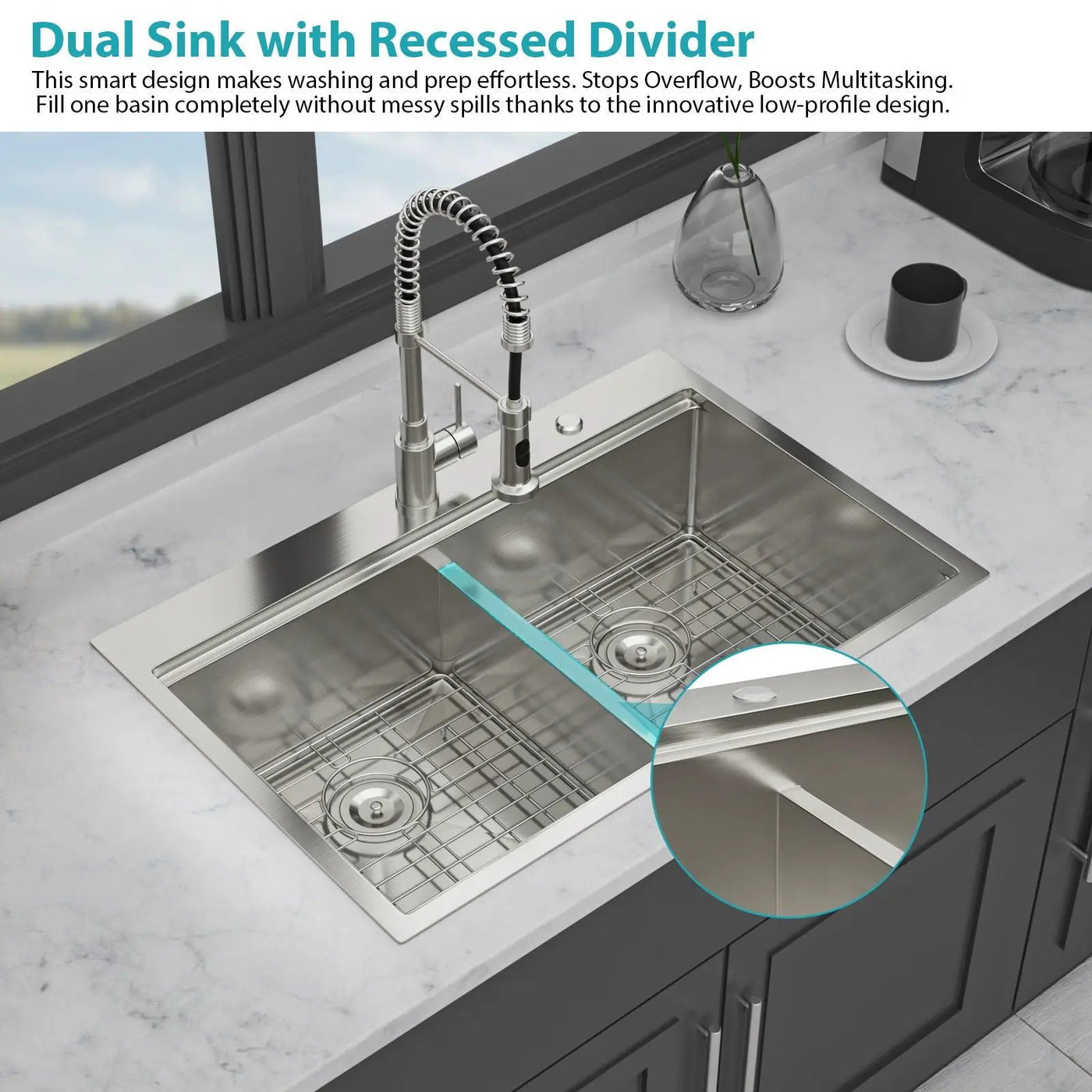 Topmount, Drop In Double Bowl Kitchen Sink by HouseOfZazla