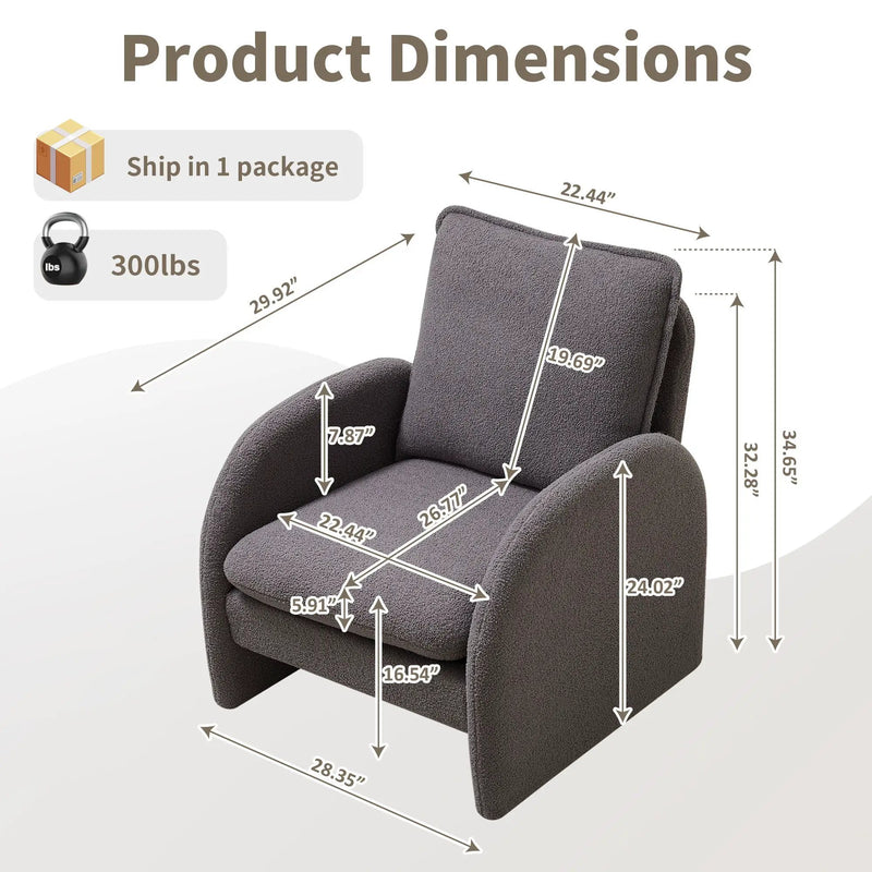 Modern Sherpa Upholstered Accent Chair, Comfortable Living Room Armchair, Lounge Chair For Bedroom, And Office by HouseOfZazla