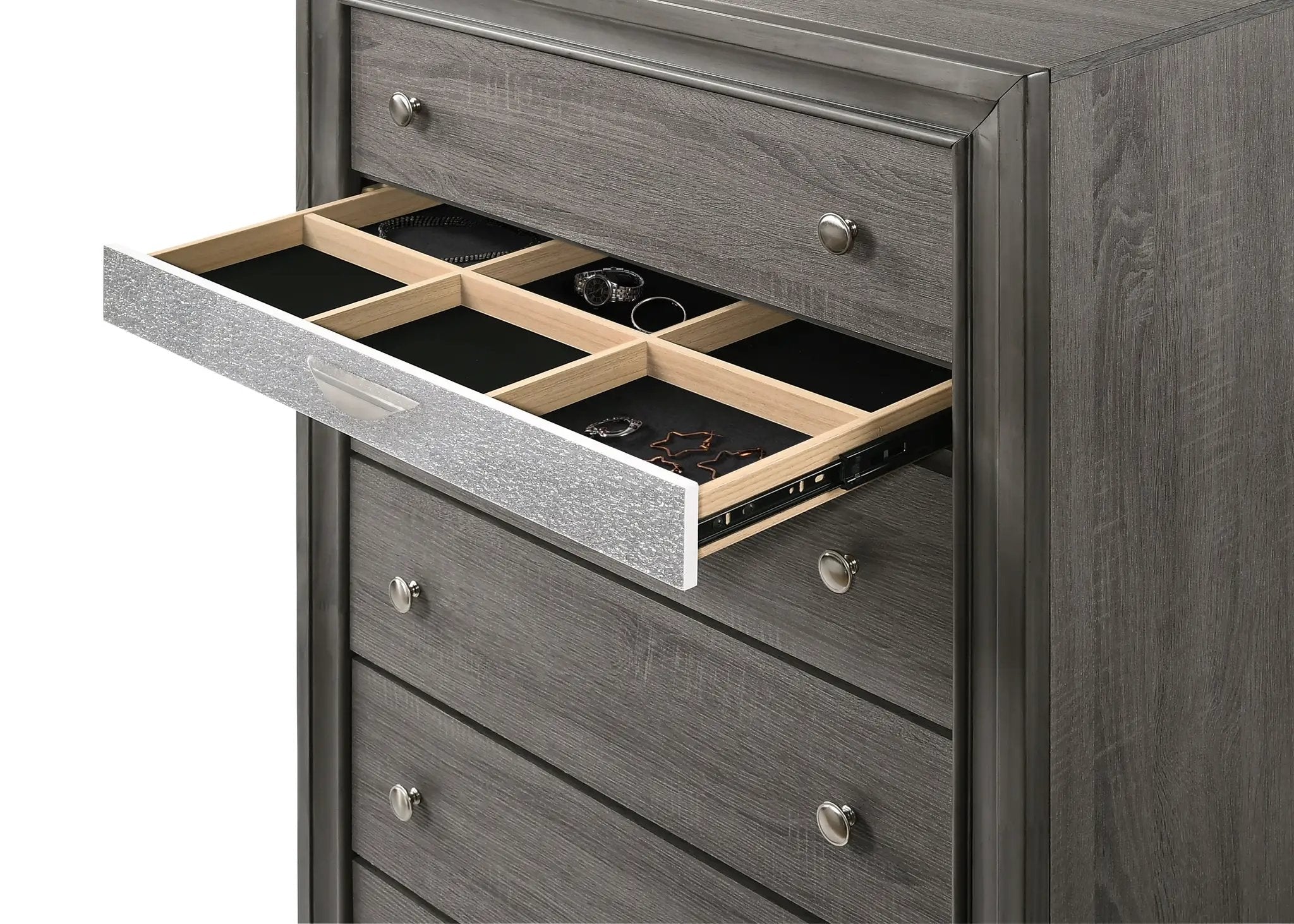 Traditional Queen 5 Piece Storage Bedroom Set in Gray Wood by HouseOfZazla
