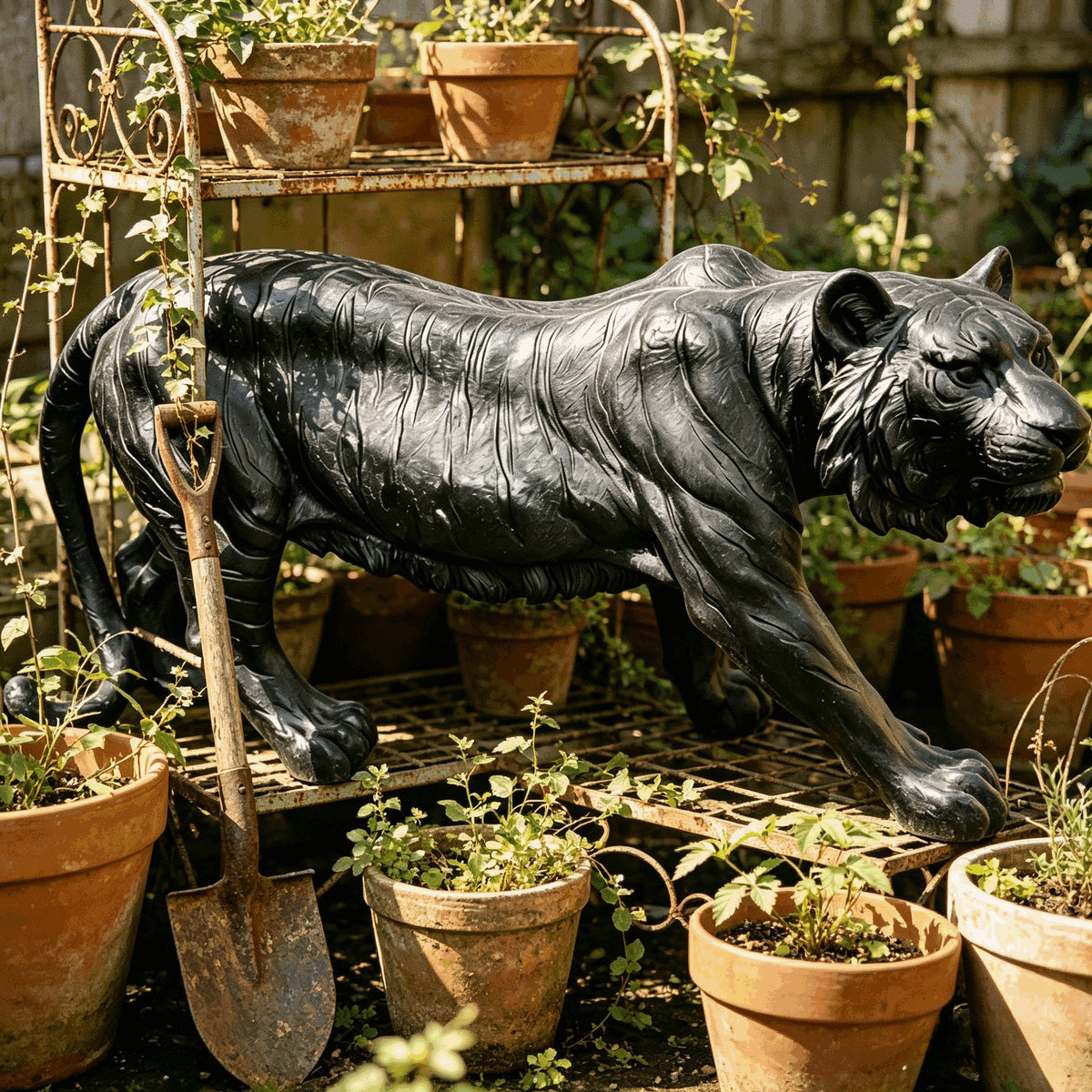 Matte Black Tiger Outdoor Statue with Weatherproof Resin - Black, photo 3 of 10