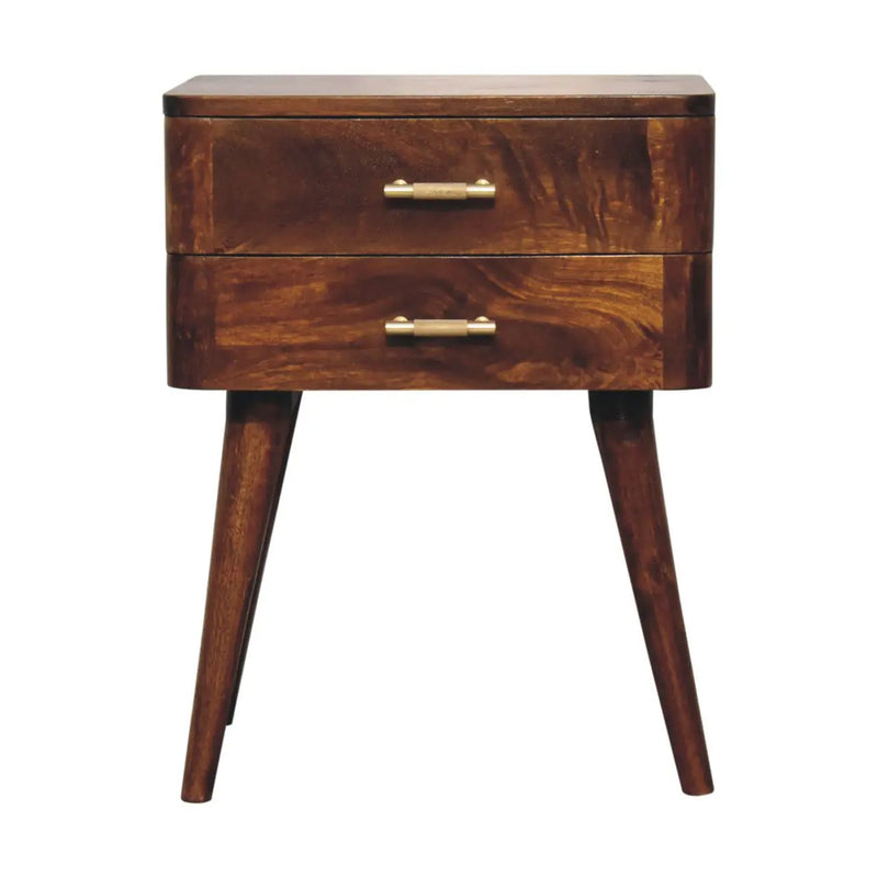 Solid Wood Chestnut T-Bar Nightstand, 2-Drawers, Nordic Legs by HouseOfZazla