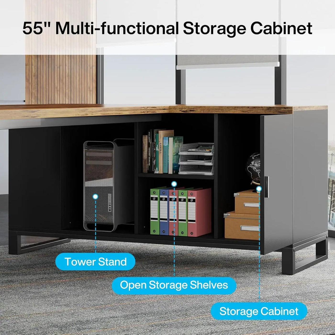 L-Shaped Executive Desk With File Cabinet, Computer Workstation With Storage by HouseOfZazla