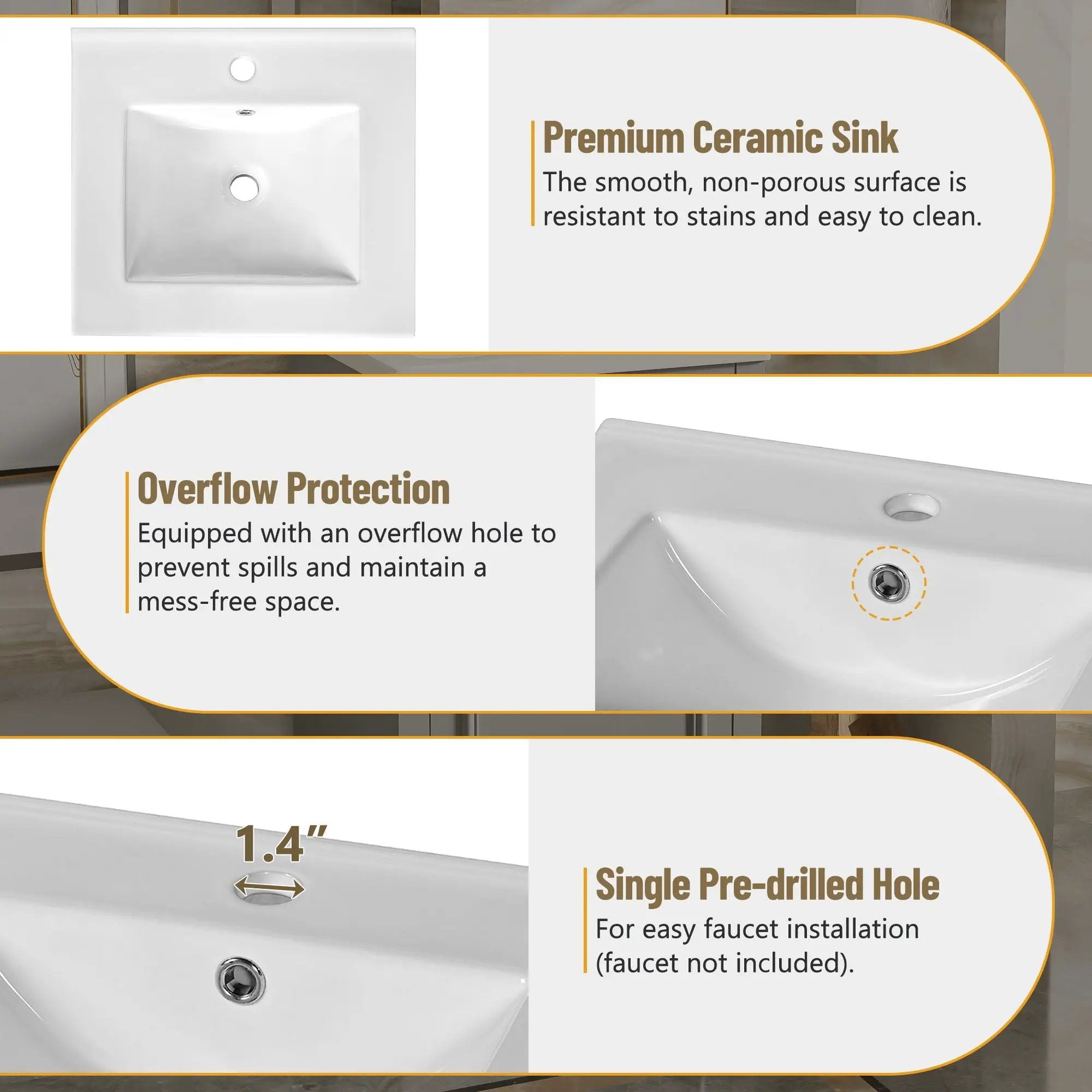 Elegant Bathroom Vanity With Ceramic Sink, Soft Close Door, Adjustable Shelf by HouseOfZazla