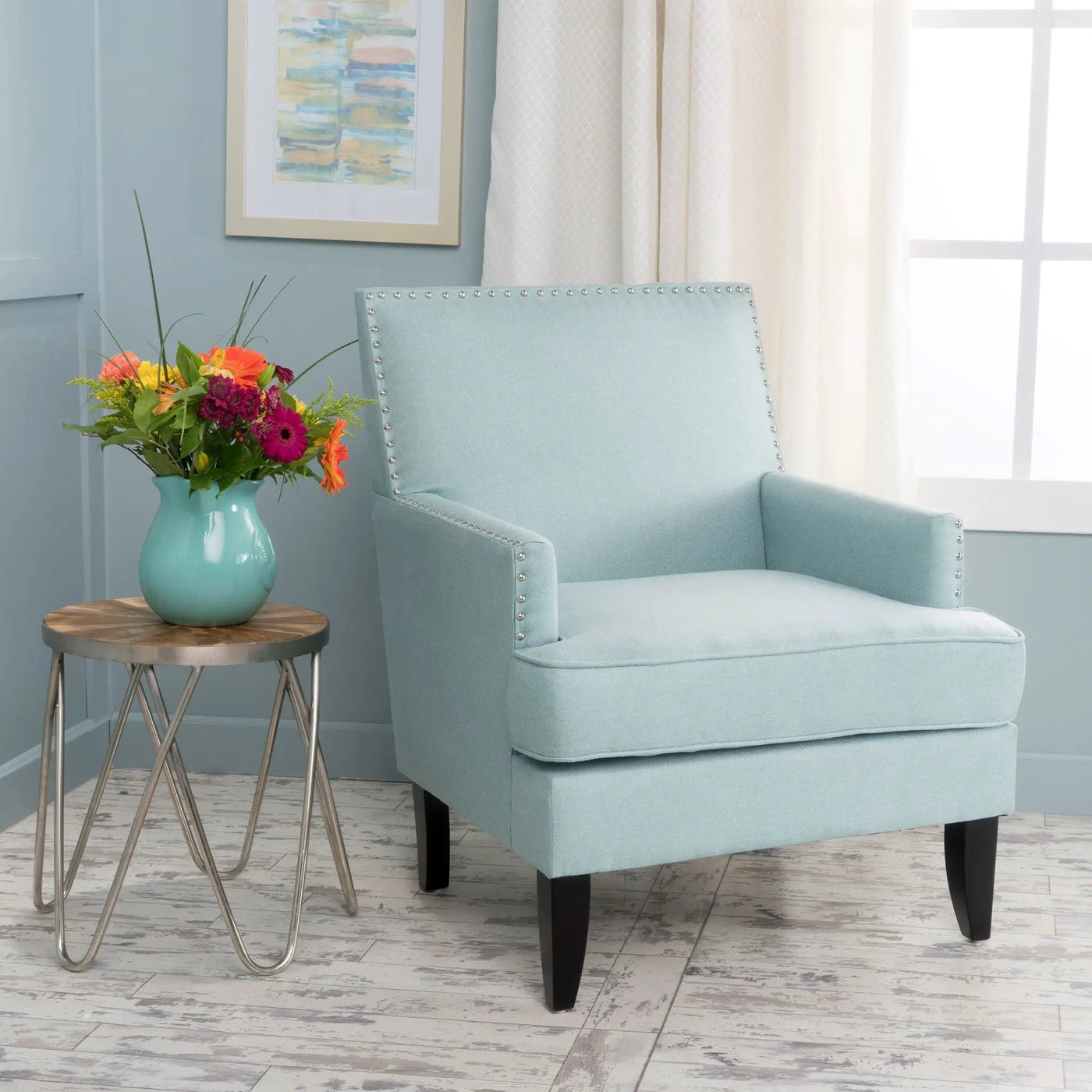 Serenada Upholstered Fabric Club Chair With Nailhead Trim And Tapered Birch Legs by HouseOfZazla